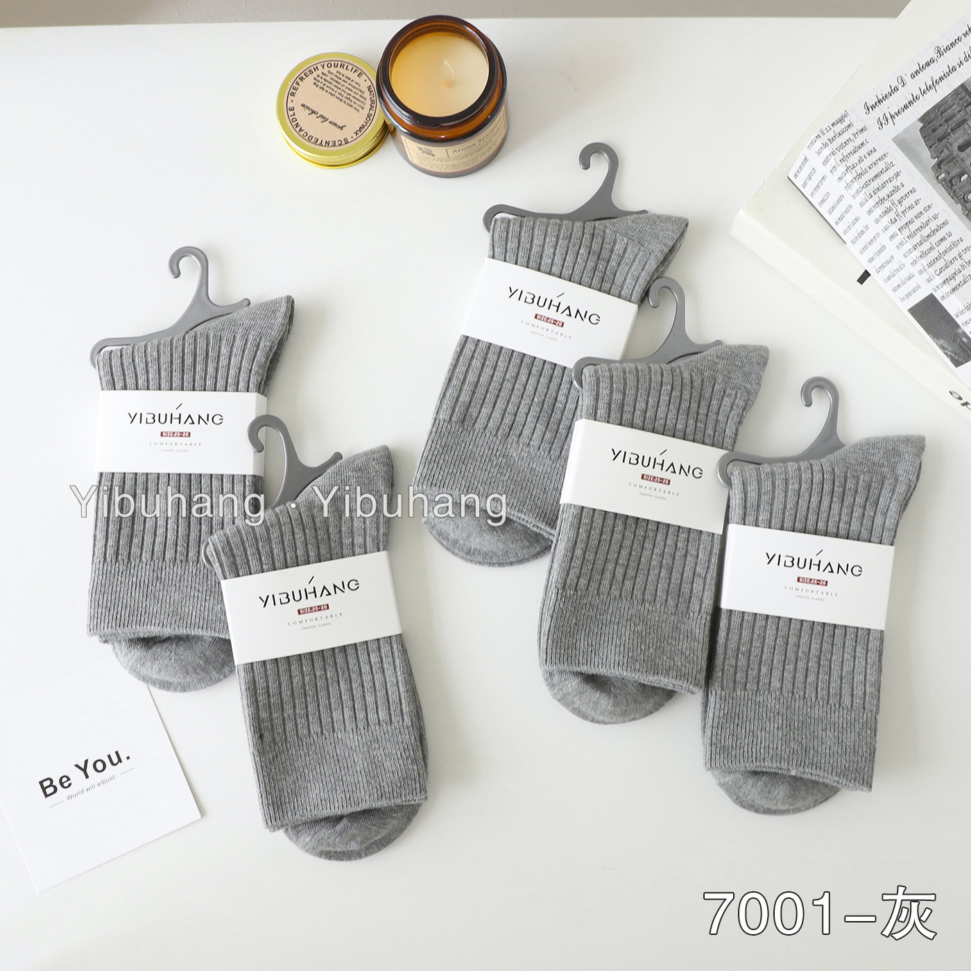 伊布航  男士7001女士9001秋冬双针纯棉里外全棉中筒百搭五双装,淘宝优惠券,粉丝福利购,淘宝优惠卷