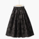 Autumn and winter Korean style retro solid color three-dimensional flower embroidered skirt elastic high waist slim puff skirt mid-length skirt