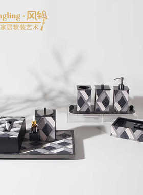现代样板间黑拉丝托盘卫浴摆件