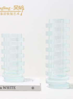简约现代玻璃叠层圆柱花器样板间花店书桌酒店展厅软装摆件