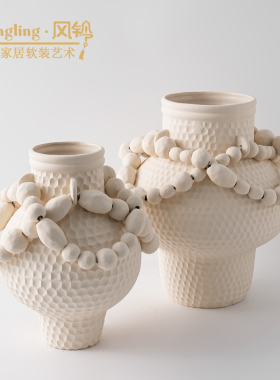 双耳陶瓷花瓶绿色斑驳不规则艺术摆件侘寂风装饰品手工花器
