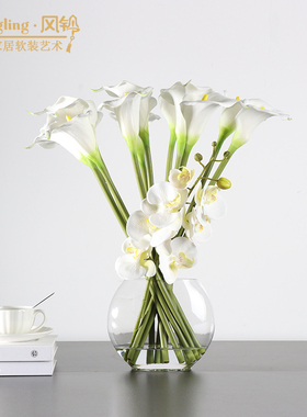 现代简约白色清新玻璃仿真花艺酒店售楼处样板间家庭客厅