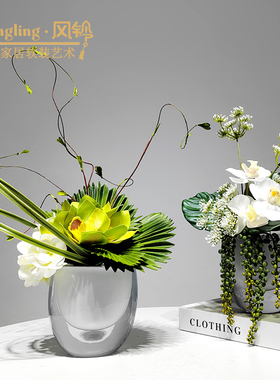 现代简约酒店大厅仿真花艺摆件样板间客厅书房玻璃花器摆设