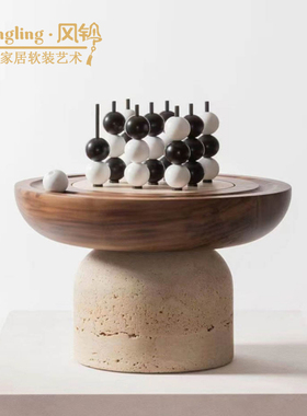 轻奢几何休闲益智游戏积木摆件样板间不锈钢大理石珠算摆设