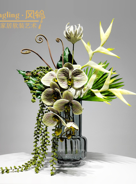 现代酒店大厅仿真花艺摆件样板间客厅书房玻璃花器插花装饰