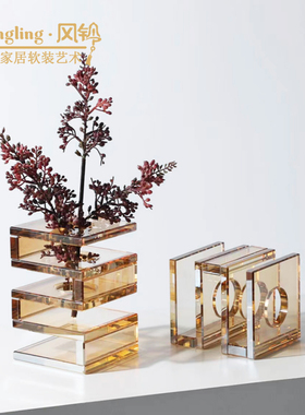 简约创意斜口喇叭水晶花瓶样板间