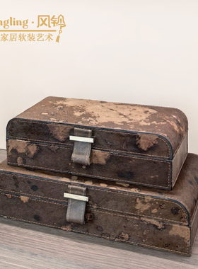 现代简约皮革金属首饰盒马毛实木托盘纸巾盒样板间客厅摆件