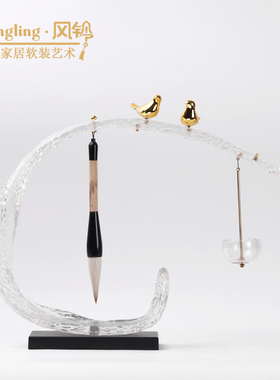 新中式毛笔架摆件铁艺酒店餐厅书房样板间玄关装饰工艺摆设