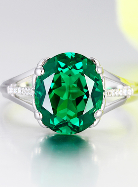 祖母绿宝石戒指女款925纯银镀18K金个性水晶碧玺色旺夫复古轻奢华