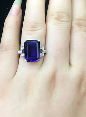 925纯银坦桑色方形蓝宝石戒指