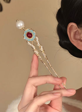 新中式青荷U型流苏发簪汉服