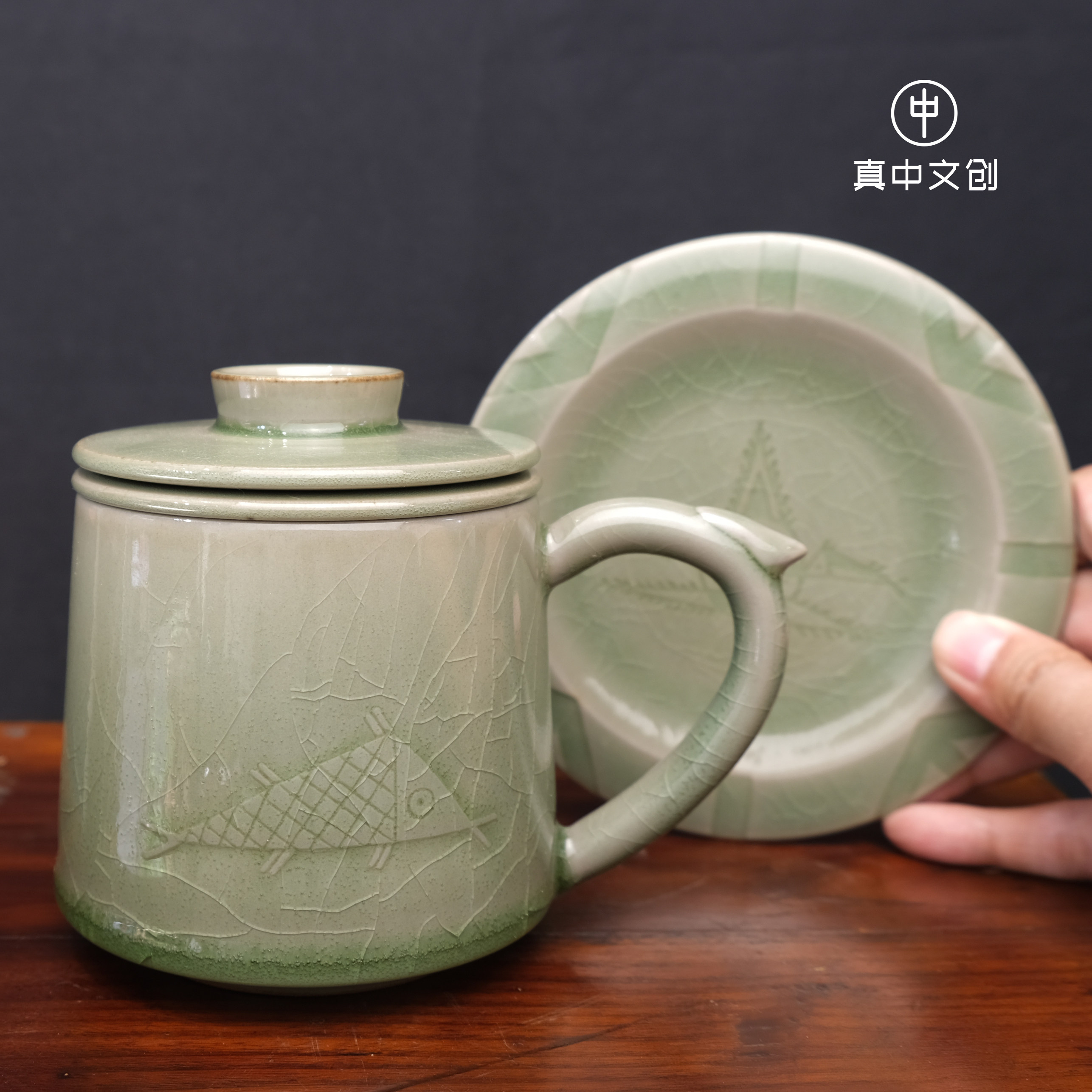 【真中文创】新安窑青瓷禹凿龙门办公摸鱼杯手工茶杯茶具上古文创,淘宝优惠券,粉丝福利购,淘宝优惠卷