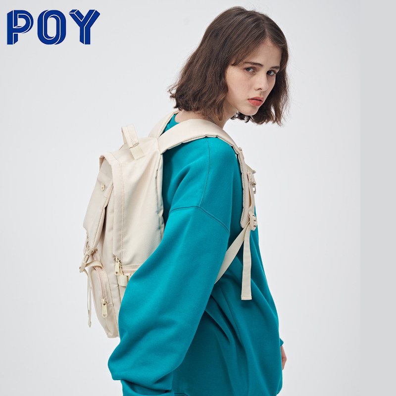 poy reg女大容量小众简约男电脑包 POY双肩背包