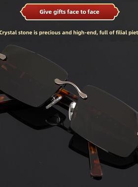 真正的水晶太阳镜为男子无框商务复古水晶玻璃眼镜凉爽醒目舒适的