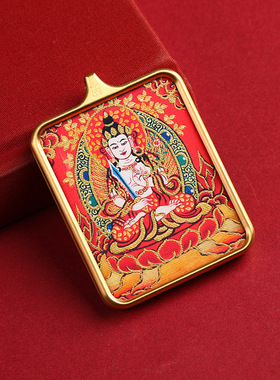唐卡吊坠半手绘描金款红