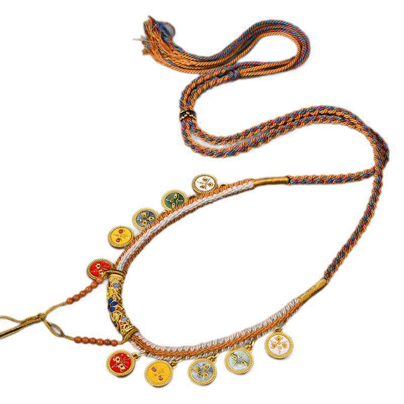 新款藏式手搓棉男女项链绳天珠手绘唐卡五路财神编织绳复古毛衣链,淘宝优惠券,粉丝福利购,淘宝优惠卷