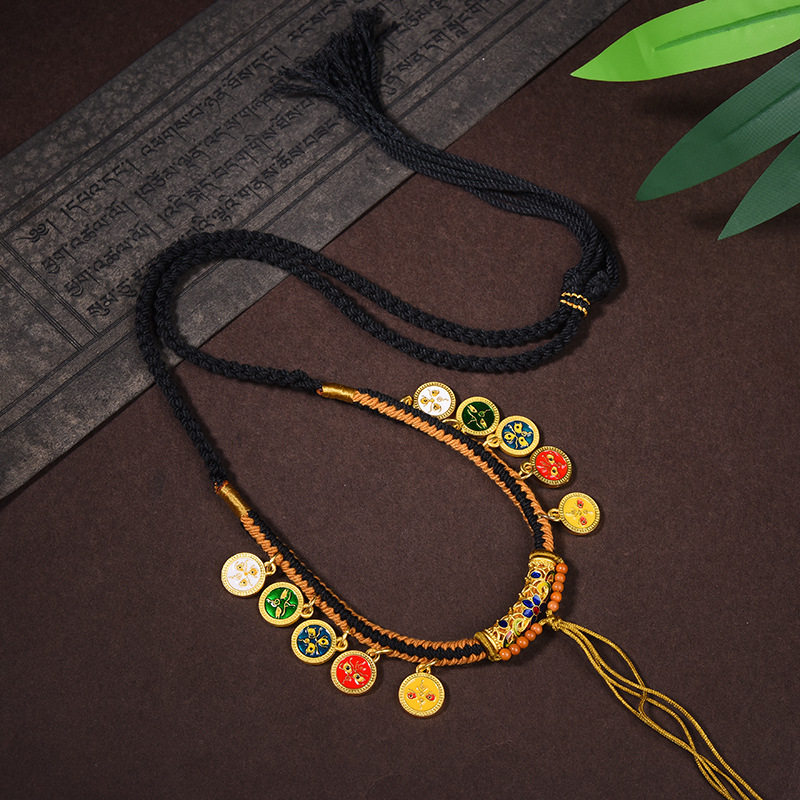 新款藏式手搓棉男女项链绳天珠手绘唐卡五路财神编织绳复古毛衣链,淘宝优惠券,粉丝福利购,淘宝优惠卷