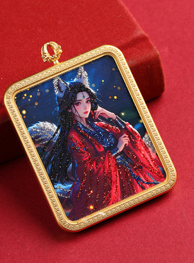 唐卡彩金九尾狐描画仙狐