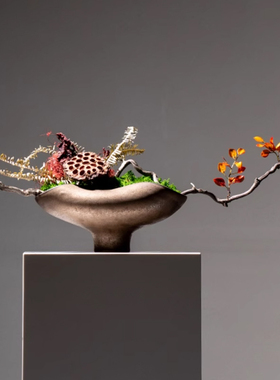 八度空间新中式样板间茶室酒店民宿售楼部干枝插花艺植物盆景摆件