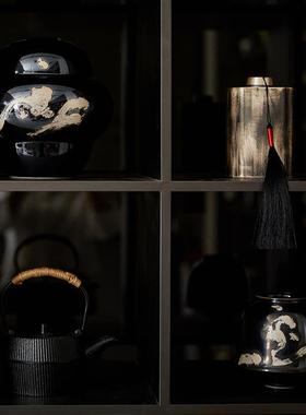 新中式宋氏美学样板间茶室博古架书架茶具花器茶叶罐摆件组合