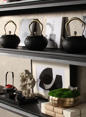 宋氏美学新中式样板房售楼处营销中心书柜博古架摆台茶具摆件组合