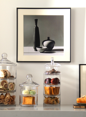 八度空间透明玻璃储物罐厨房收纳罐多层食品模型罐客厅装饰摆件