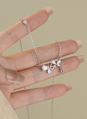 锁骨阿宝圆珠花朵项链气质双足银