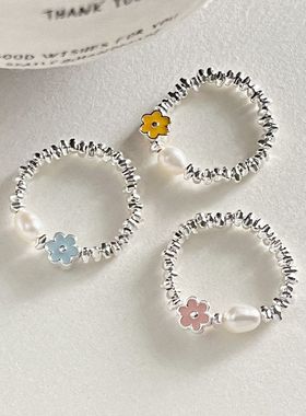 小花绳款珍珠天然手工戒指指环