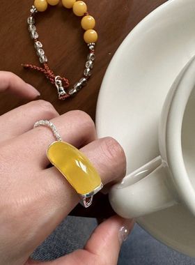 食指松石黄指环叠银饰年2024女