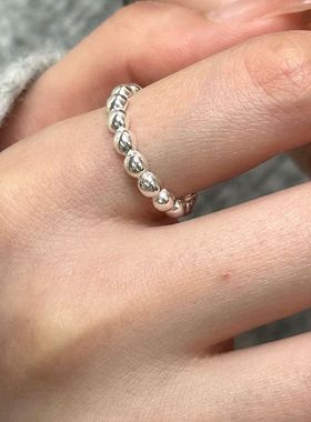 纯银可爱指环圆珠通体素银ins女