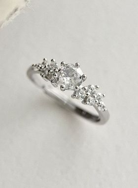 款镶钻指环推拉女纯银925高级感