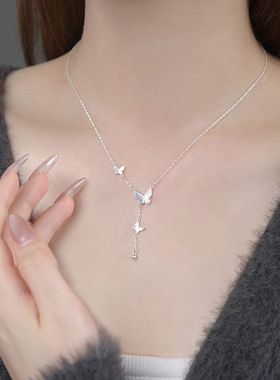 甜美项链锁骨999女轻奢圆珠蝴蝶