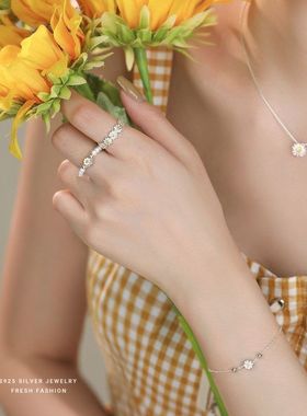 花朵雏菊纯银戒指百搭设计感物语