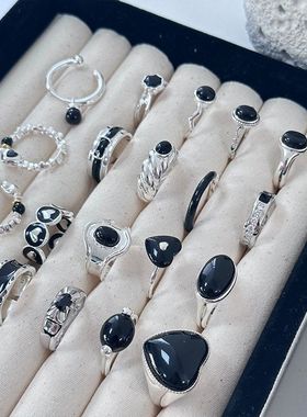 心系列黑色组合工艺少女戒指通体