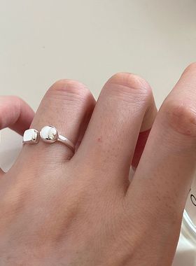 方块款亮银色直播戒指纯银通体