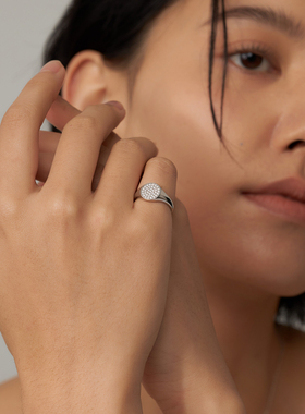 PAUSA ANN 925银女轻奢满钻食指戒通勤百搭波光密钉精致戒指