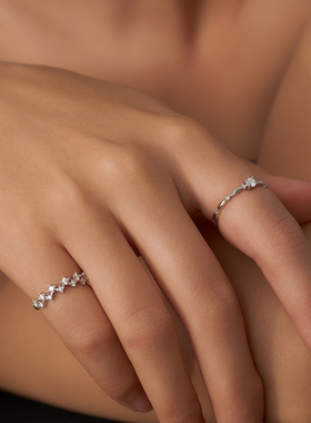 PAUSA ANN s925 莫桑钻错落波浪排钻花纹戒指 2款