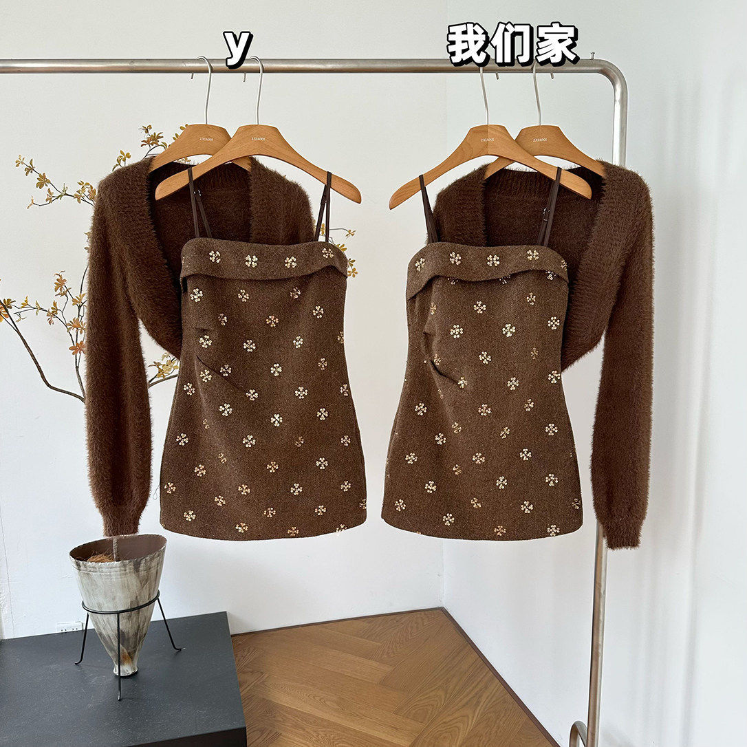 柒月末"海棠花未眠"%法式吊带羊毛连衣裙女冬季包臀裙短裙,淘宝优惠券,粉丝福利购,淘宝优惠卷