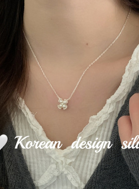 韩版ins风设计亮银饰品S925纯银 四叶草珍珠项链轻奢高级感女款