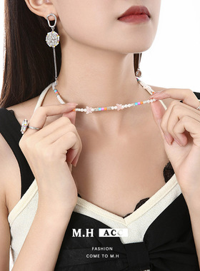 欧美珠项链蝴蝶翅膀毛衣链项饰