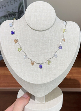 夏季时尚精致新款彩色多巴胺爱心锆石项链轻奢高级感百搭锁骨链女