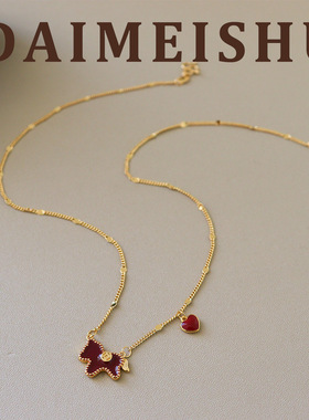新年复古简约时尚红色滴油马上有钱花项链轻奢高级感百搭锁骨链女