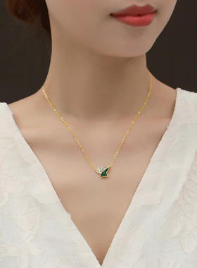 孔雀石新中式吊坠礼物银项链