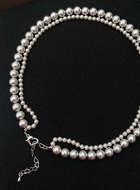 复古双层缠绕施家珍珠项链毛衣链