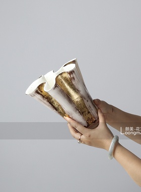 法式艺术白金玻璃花瓶插花酒店会所客厅玄关餐桌花艺软装陈设摆件
