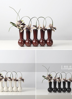 现代轻奢红色陶瓷长条摆件酒店玄关餐桌长型花瓶花艺软装陈设花器