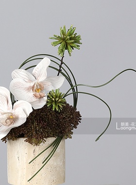 侘寂风日式黄洞石花瓶插花样板房客厅茶几花艺书桌花器小桌花摆件