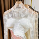 High collar plus velvet lace bottoming shirt for women 2024 new fungus edge high-end layering wear with mesh warm shirt