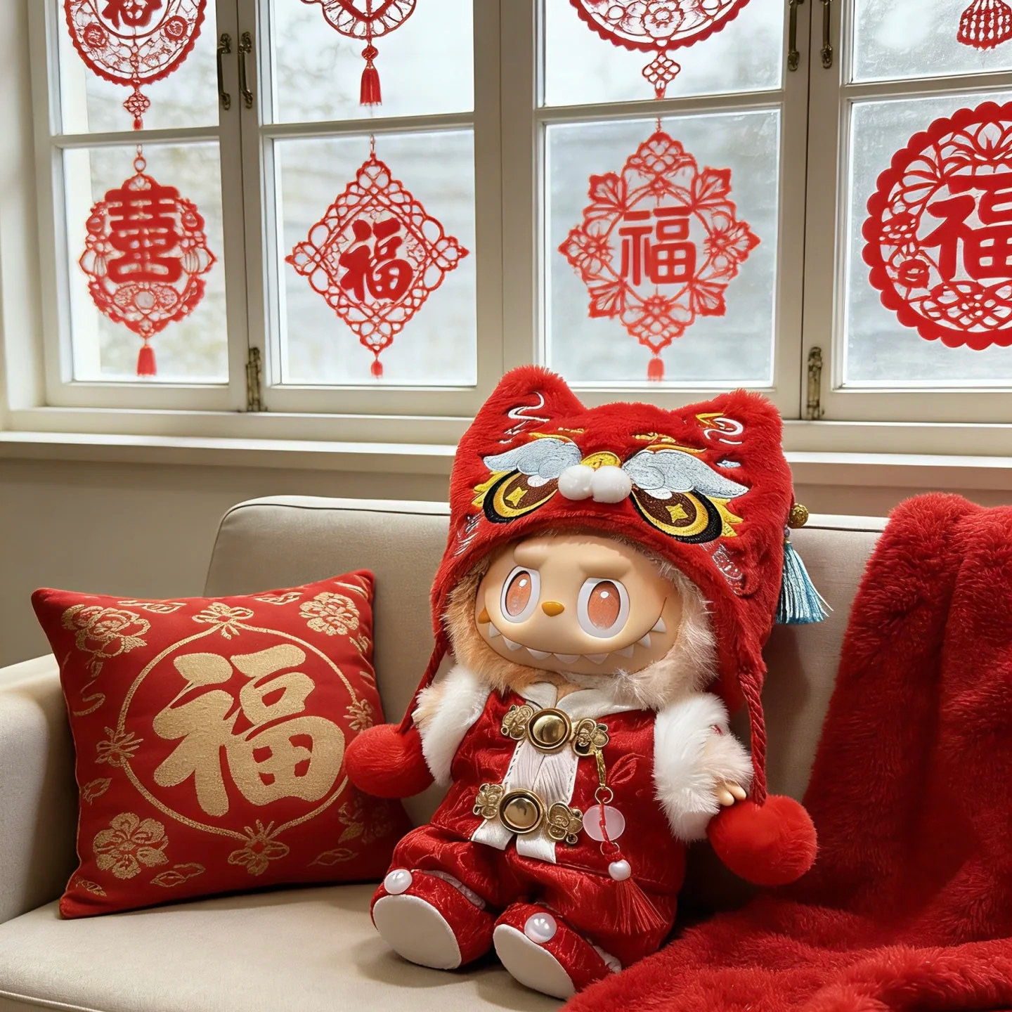 labubu新年娃衣过年衣一二三代前方高能拉布布圣诞醒狮衣服拜年服,淘宝优惠券,粉丝福利购,淘宝优惠卷