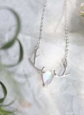 纯银麋鹿森系吊坠生日礼物锁骨链